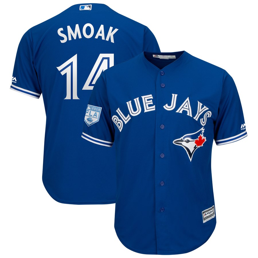 Blue Jays #14 Justin Smoak Blue 2019 Spring Training Cool Base Stitched MLB Jersey