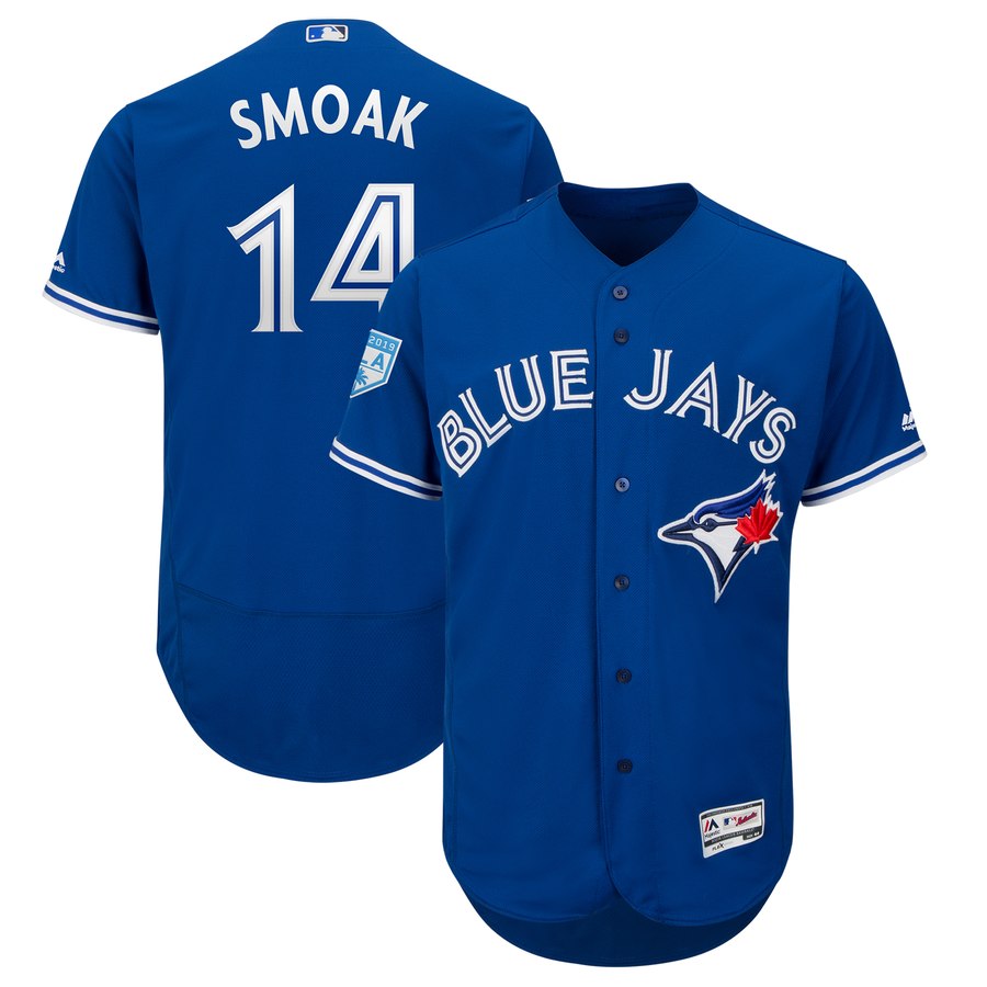 Blue Jays #14 Justin Smoak Blue 2019 Spring Training Flex Base Stitched MLB Jersey - Click Image to Close