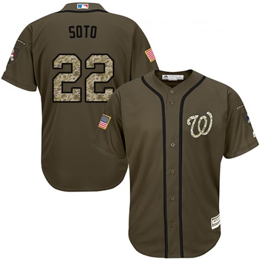 Nationals #22 Juan Soto Green Salute to Service Stitched MLB Jersey