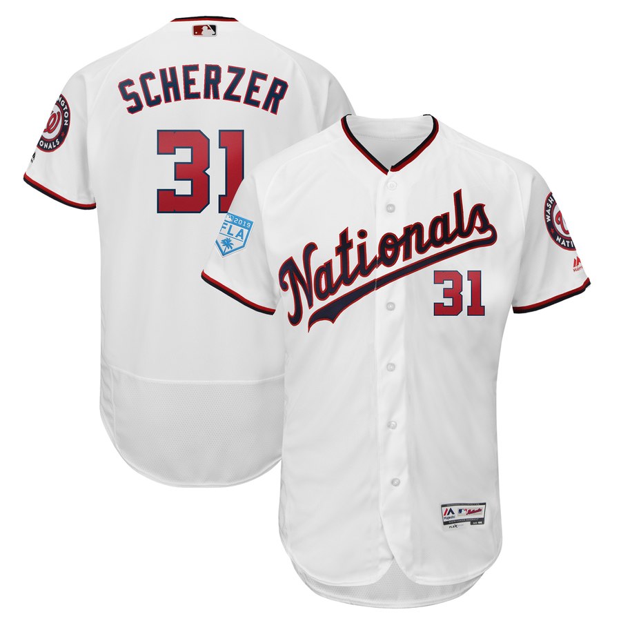 Nationals #31 Max Scherzer White 2019 Spring Training Flex Base Stitched MLB Jersey