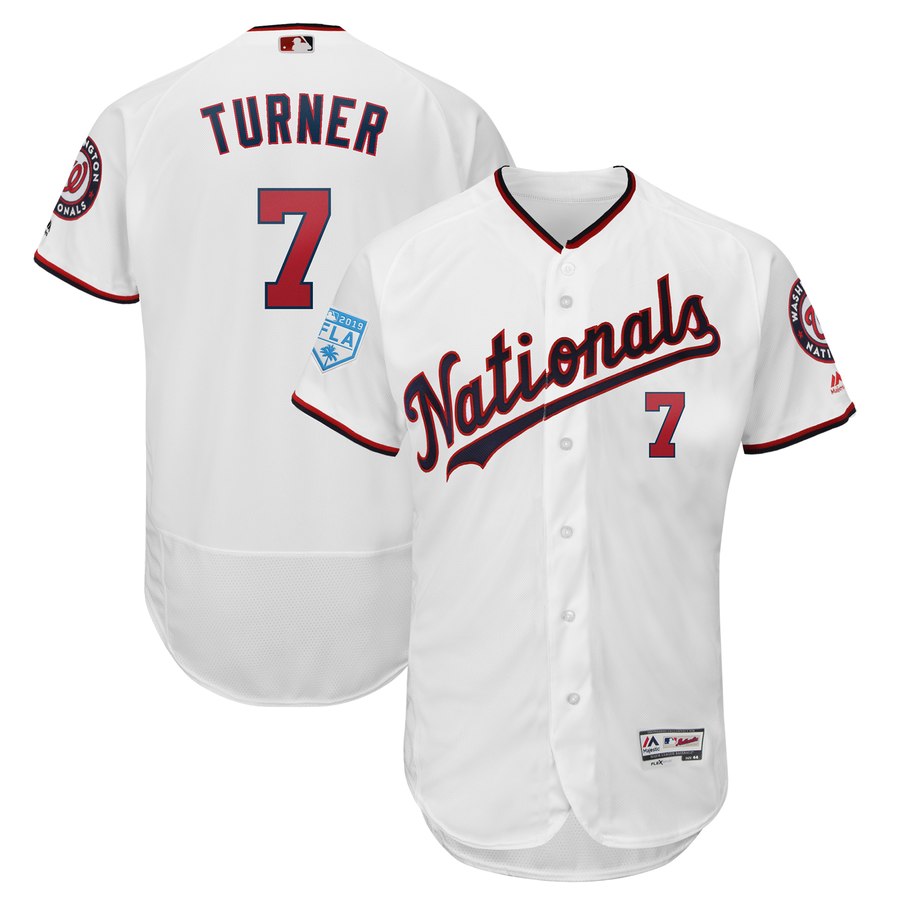 Nationals #7 Trea Turner White 2019 Spring Training Flex Base Stitched MLB Jersey