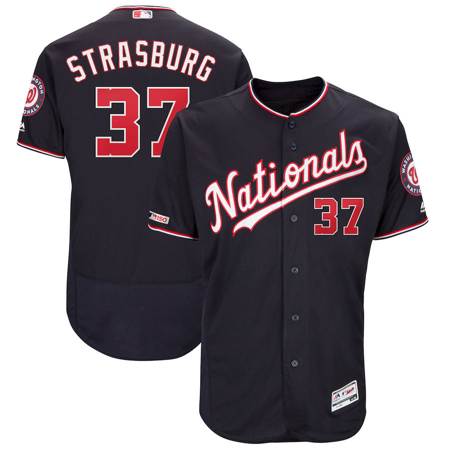 Washington Nationals #37 Stephen Strasburg Majestic Alternate Authentic Collection Flex Base Player Jersey Navy