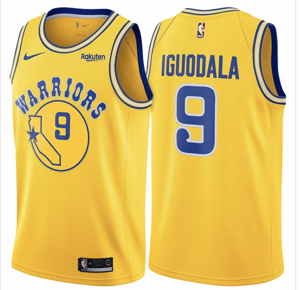 Nike Warriors #9 Andre Iguodala Gold Throwback NBA Swingman Hardwood Classics Jersey