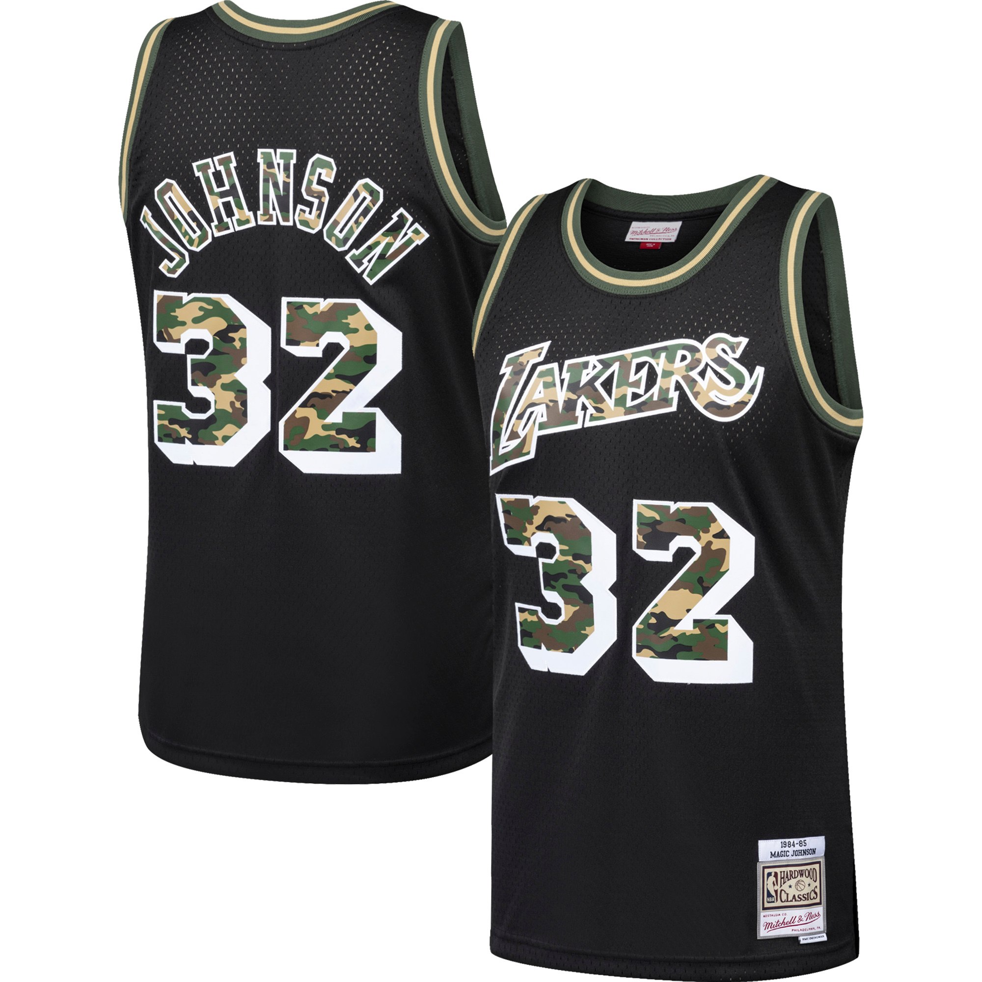 Lakers #32 Magic Johnson Black Mitchell & Ness Straight Fire Camo Swingman Jersey