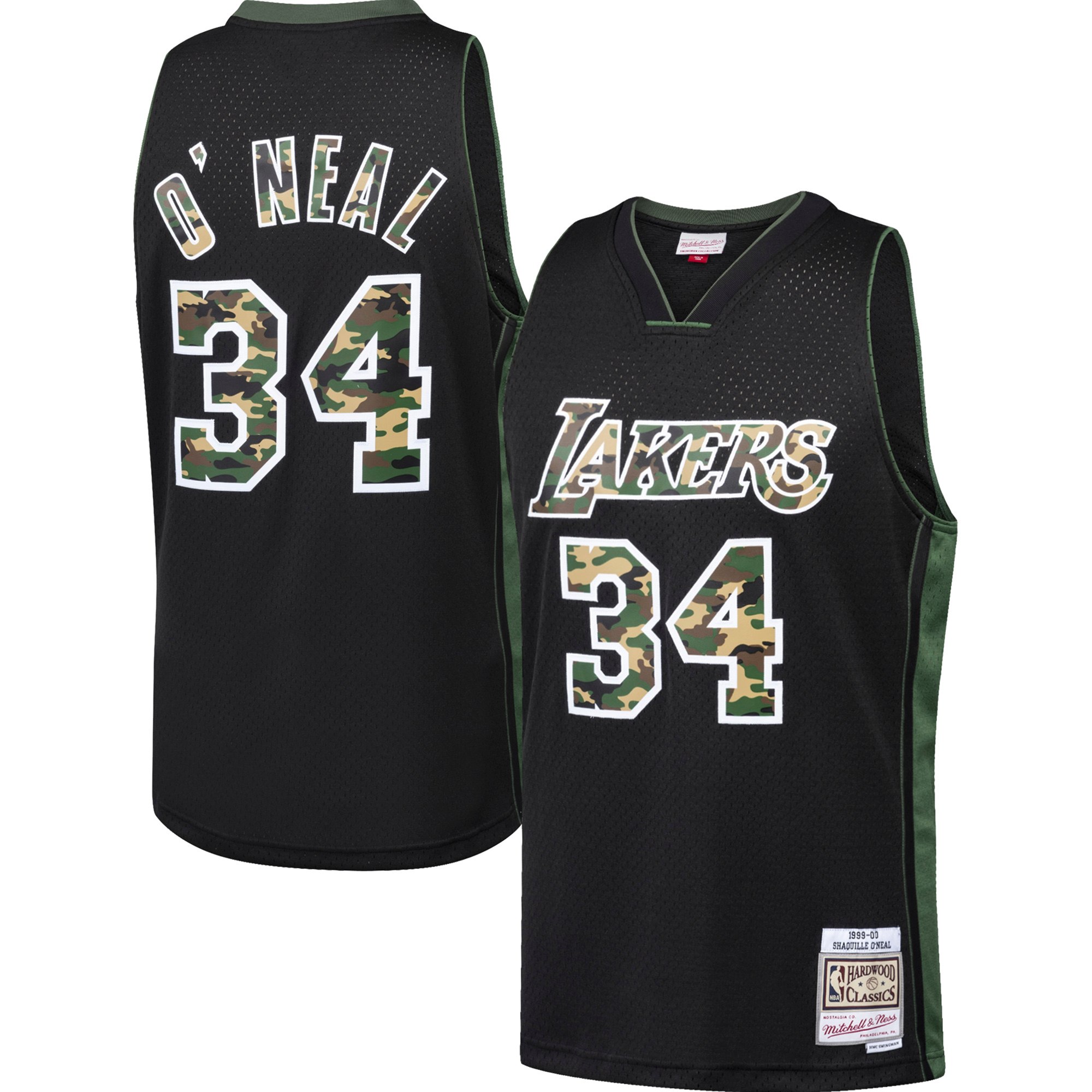 Lakers #34 Shaquille O'Neal Black Mitchell & Ness Straight Fire Camo Swingman Jersey