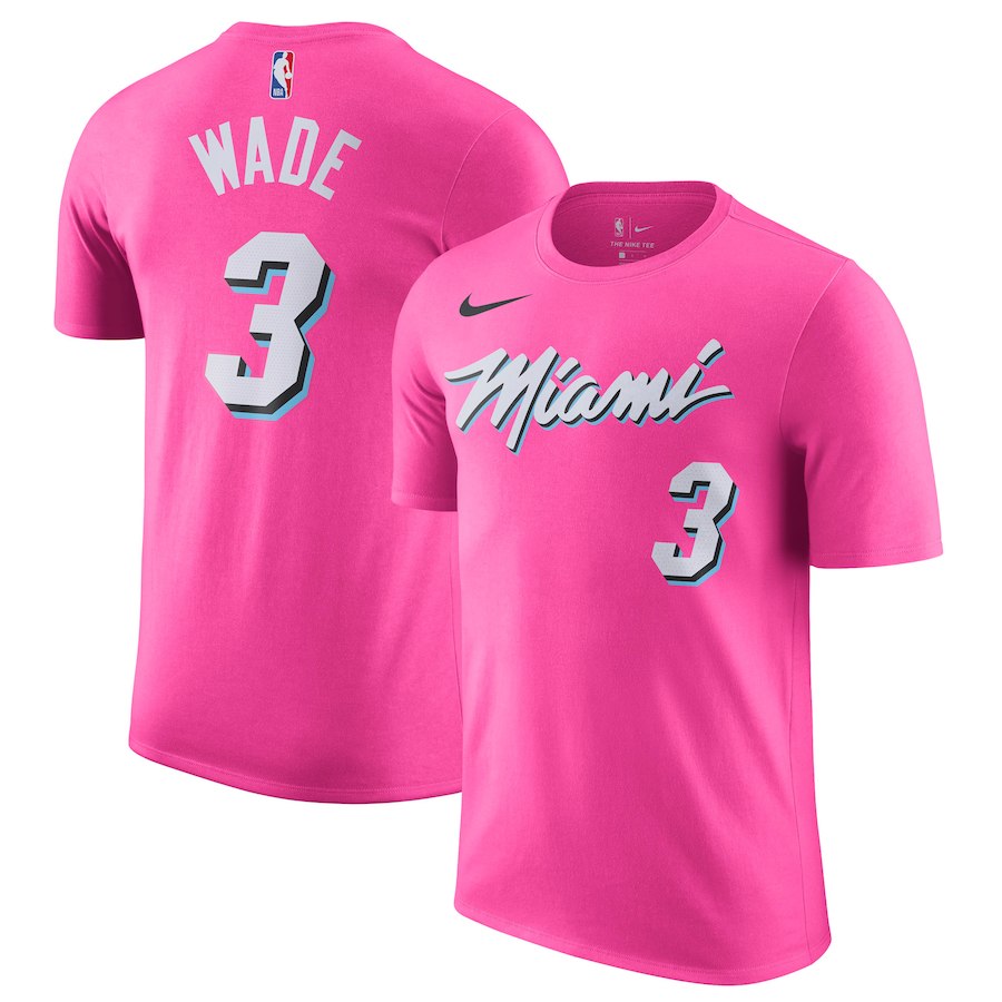 Men's Miami Heat #3 Dwyane Wade Pink Nike Earned Edition Name & Number T-Shirt