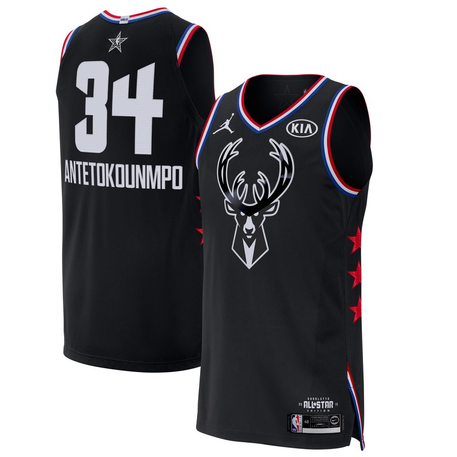 Bucks #34 Giannis Antetokounmpo Black Jordan Brand 2019 NBA All-Star Game Finished Authentic Jersey