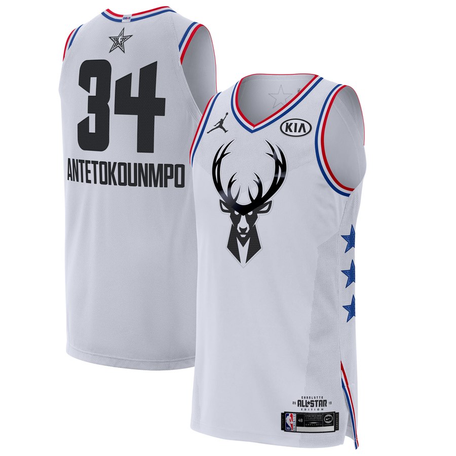 Bucks #34 Giannis Antetokounmpo White Jordan Brand 2019 NBA All-Star Game Finished Authentic Jersey