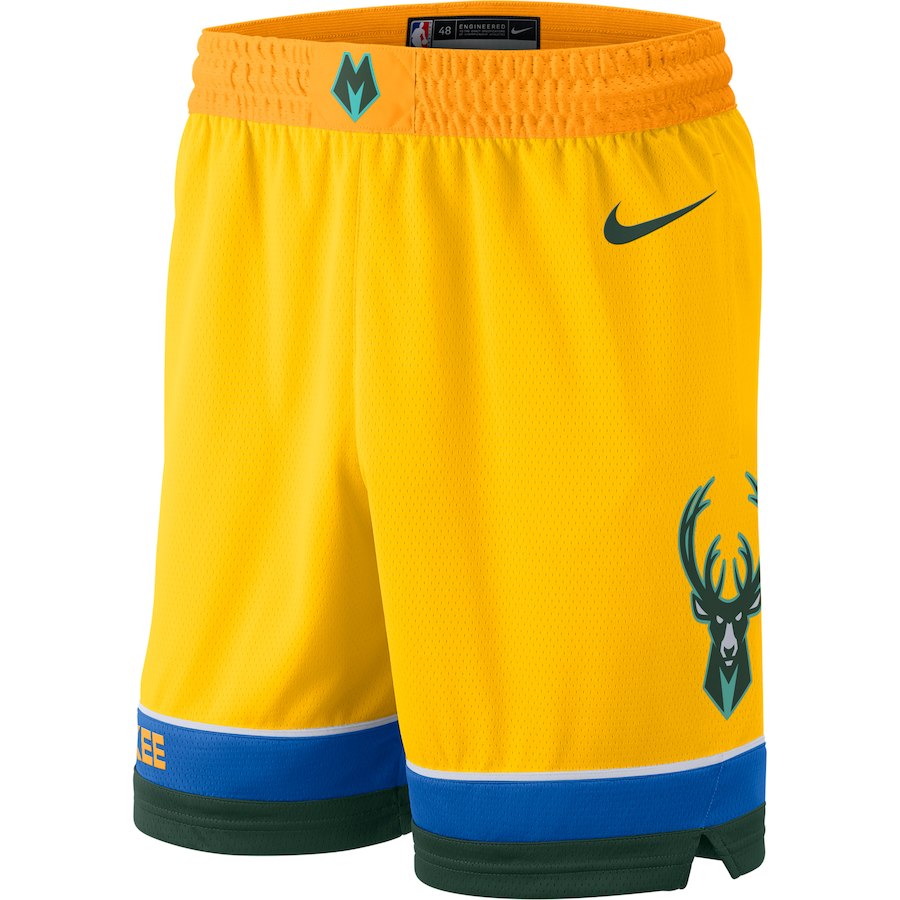 Milwaukee Bucks Nike City Edition Swingman Performance Shorts Yellow