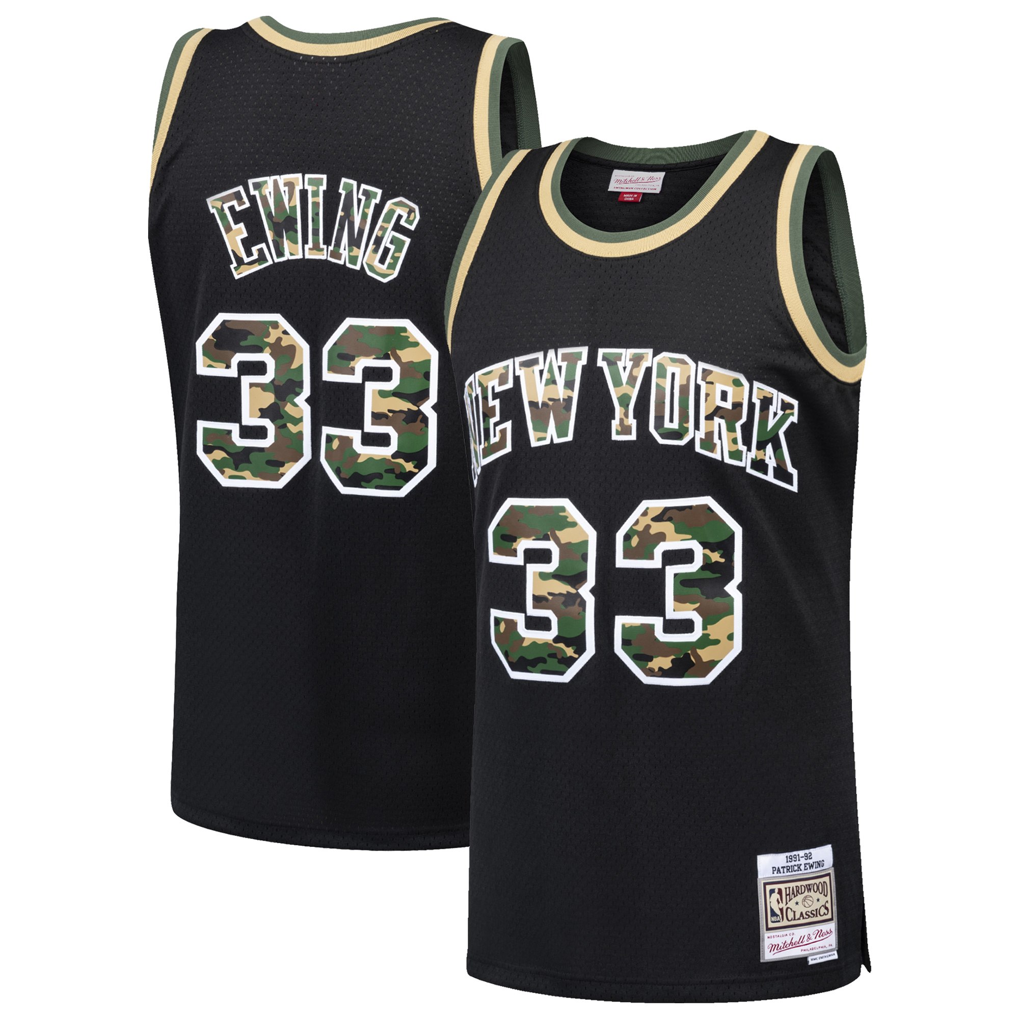 Knicks #33 Patrick Ewing Black Mitchell & Ness Straight Fire Camo Swingman Jersey