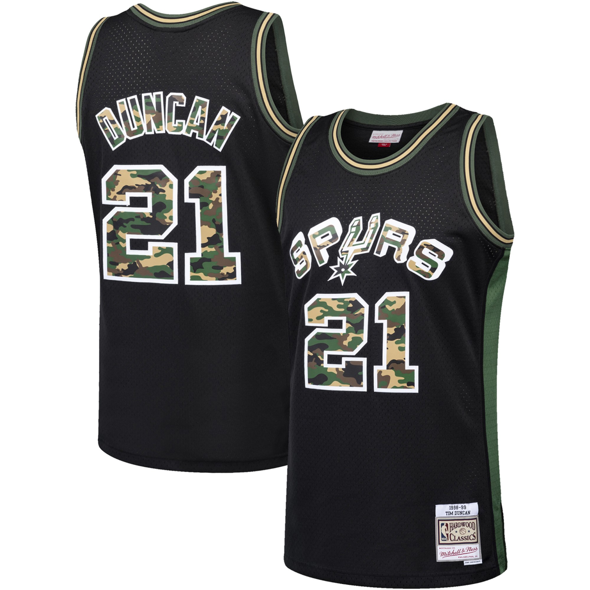 Spurs #21 Tim Duncan Black Mitchell & Ness Straight Fire Camo Swingman Jersey - Click Image to Close