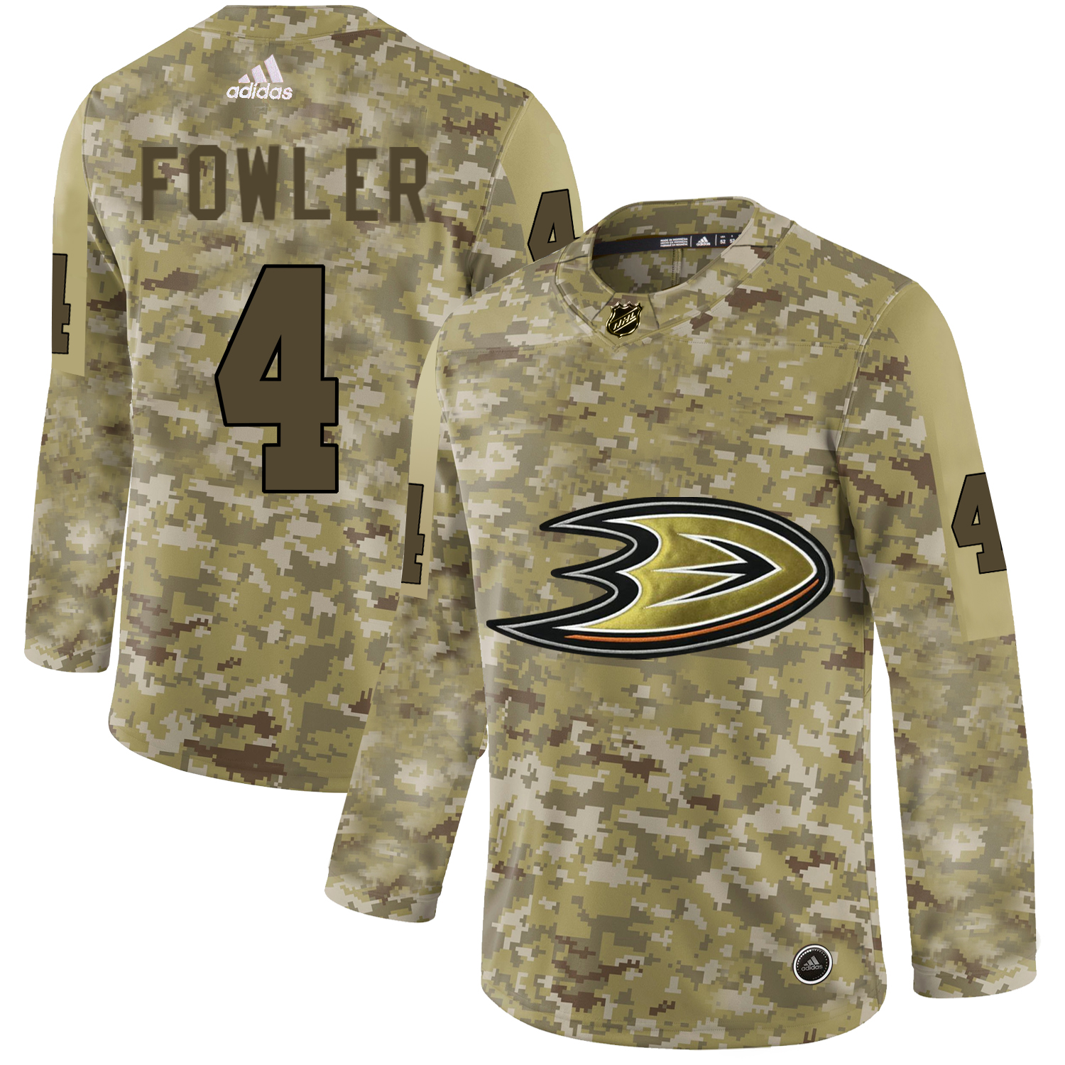 Adidas Ducks #4 Cam Fowler Camo Authentic Stitched NHL Jersey