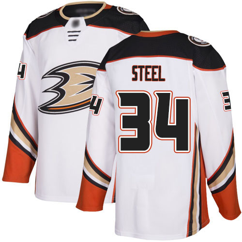 Adidas Ducks #34 Sam Steel White Road Authentic Stitched NHL Jersey - Click Image to Close