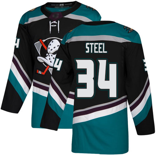 Adidas Ducks #34 Sam Steel Black/Teal Alternate Authentic Stitched NHL Jersey - Click Image to Close