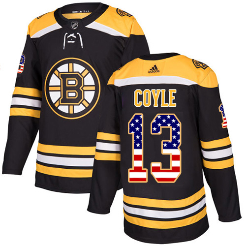 Adidas Bruins #13 Charlie Coyle Black Home Authentic USA Flag Stitched NHL Jersey