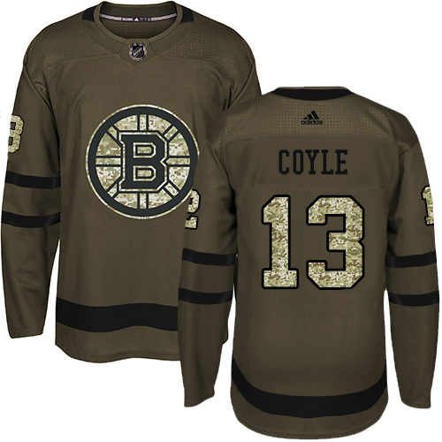 Adidas Bruins #13 Charlie Coyle Green Salute To Service Stitched NHL Jersey