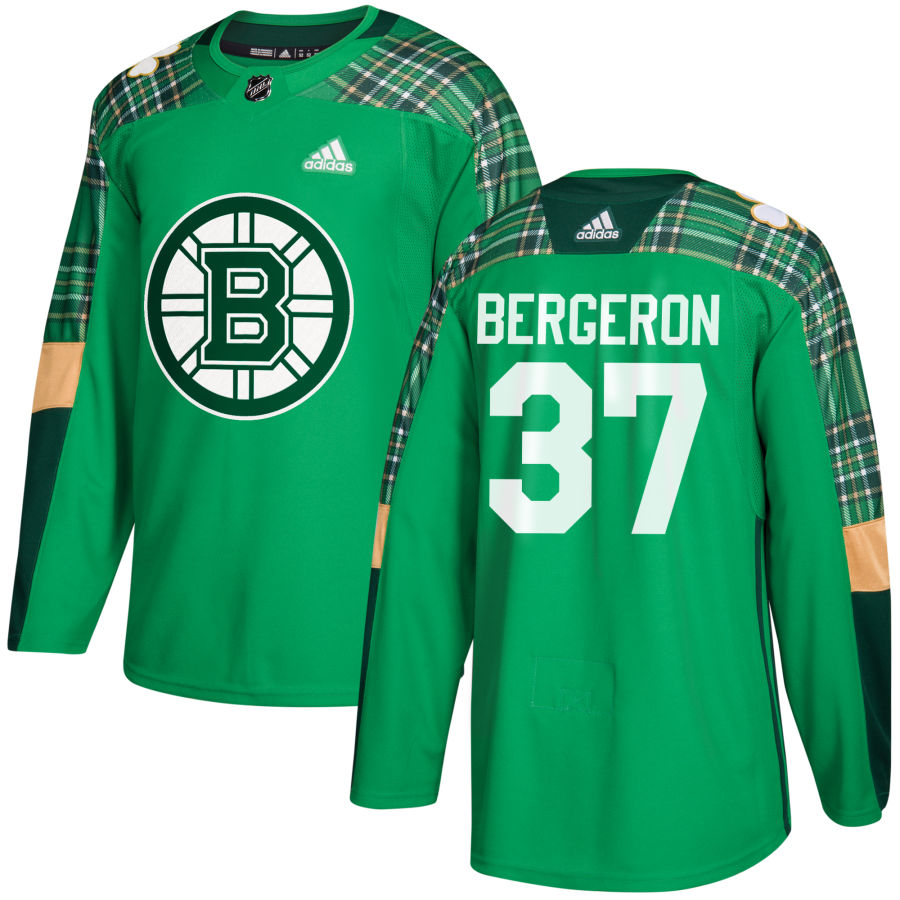 Adidas Bruins #37 Patrice Bergeron adidas Green St. Patrick's Day Authentic Practice Stitched NHL Jersey