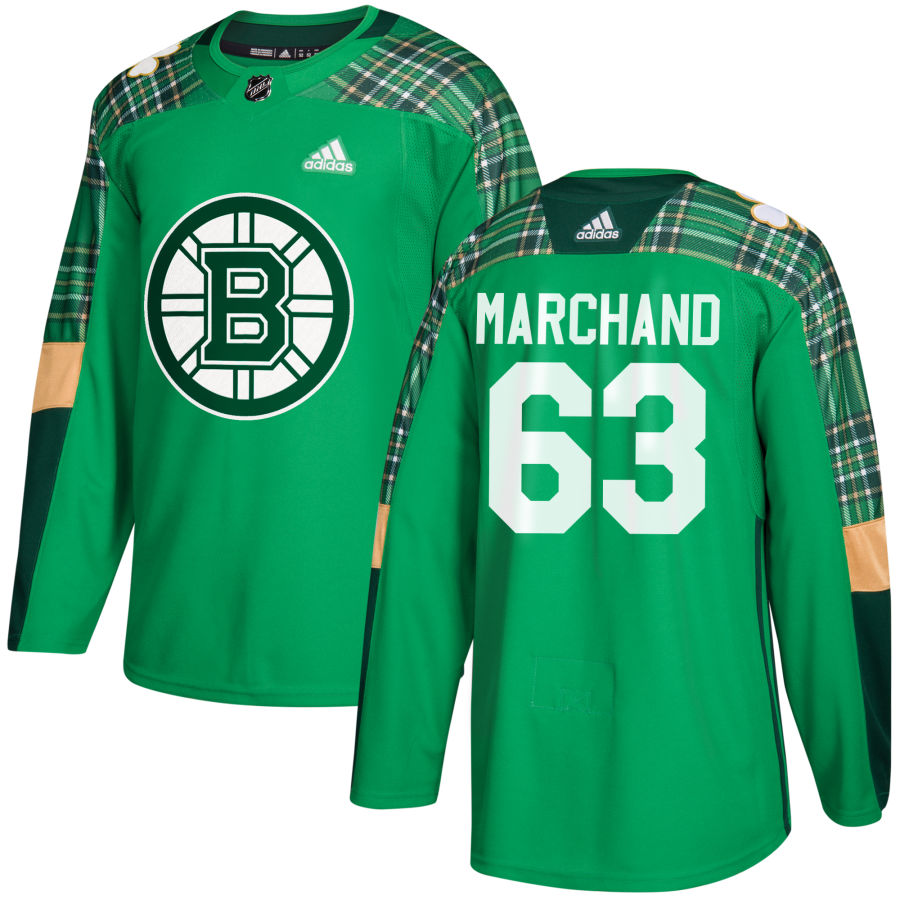 Adidas Bruins #63 Brad Marchand adidas Green St. Patrick's Day Authentic Practice Stitched NHL Jersey