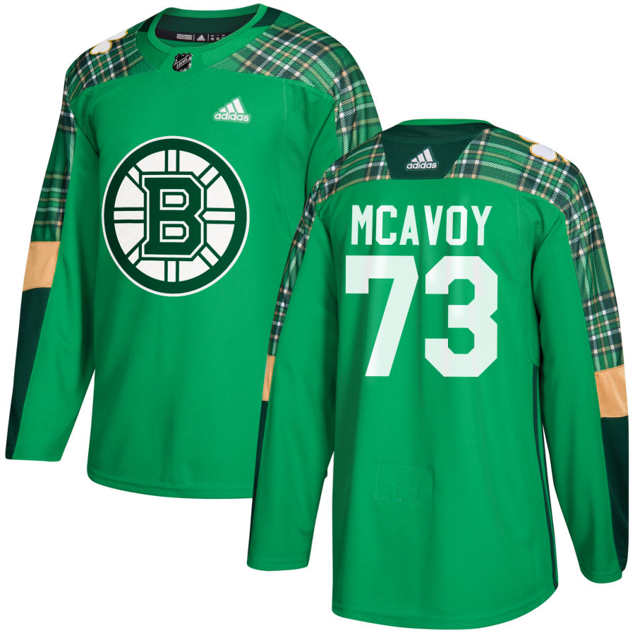 Adidas Bruins #73 Charlie McAvoy adidas Green St. Patrick's Day Authentic Practice Stitched NHL Jersey