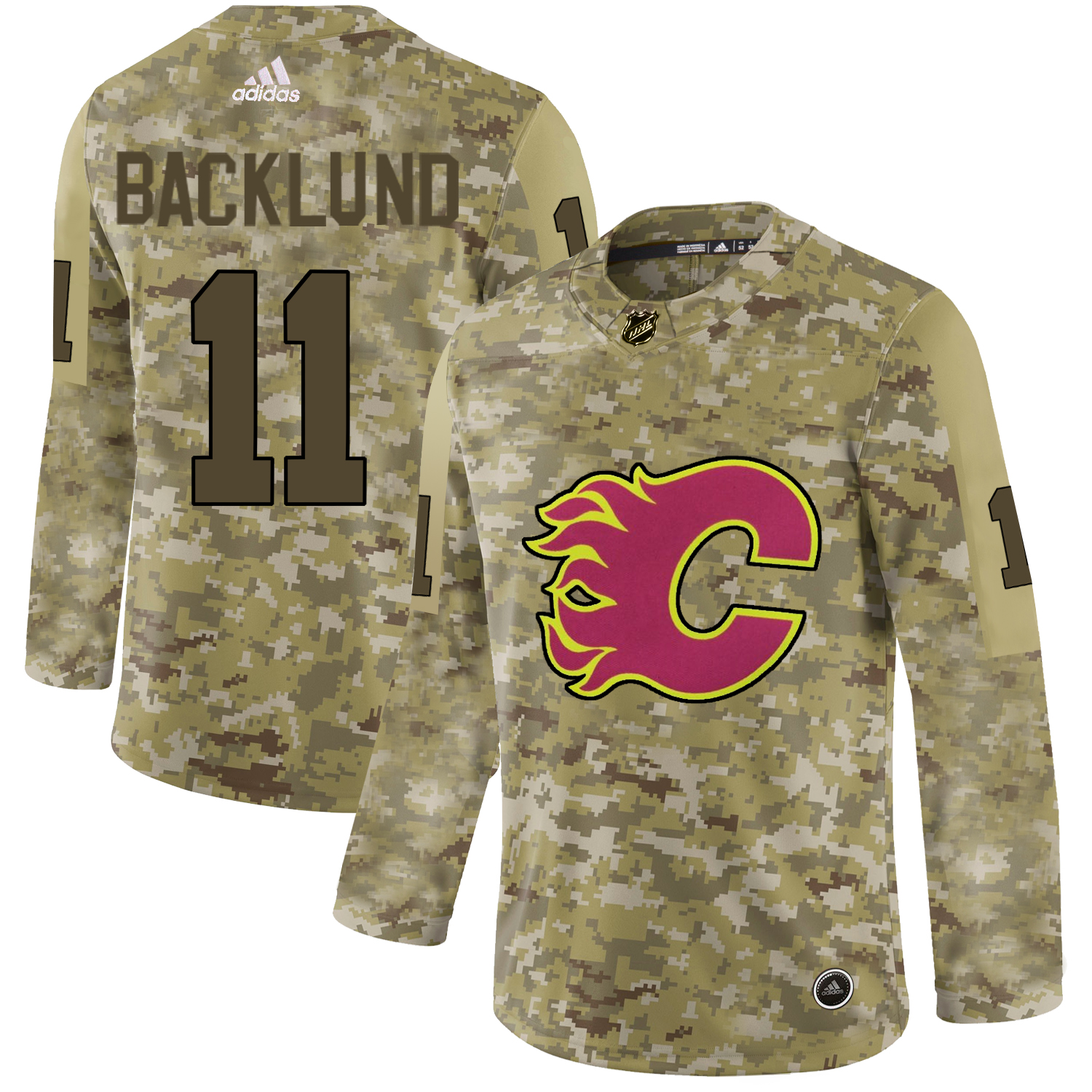 Adidas Flames #11 Mikael Backlund Camo Authentic Stitched NHL Jersey - Click Image to Close