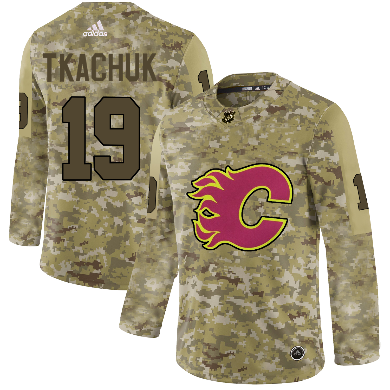 Adidas Flames #19 Matthew Tkachuk Camo Authentic Stitched NHL Jersey