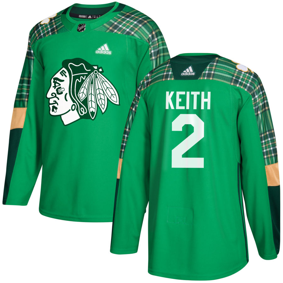 Adidas Blackhawks #2 Duncan Keith adidas Green St. Patrick's Day Authentic Practice Stitched NHL Jersey