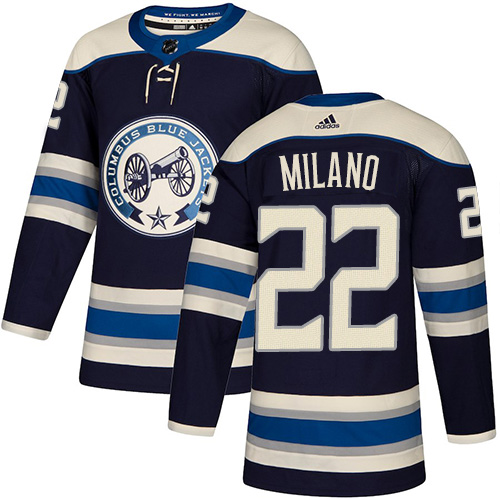 Adidas Blue Jackets #22 Sonny Milano Navy Blue Alternate Authentic Stitched NHL Jersey