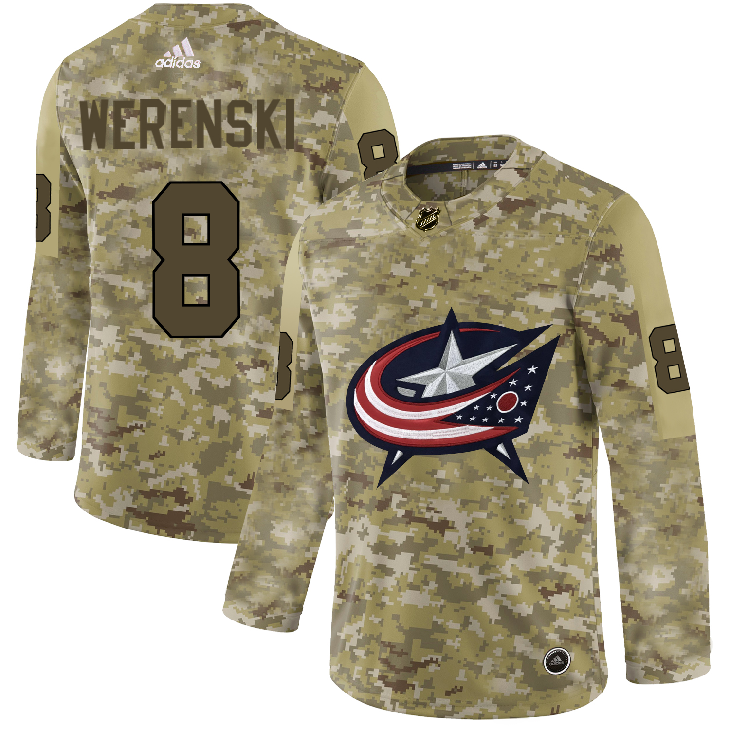 Adidas Blue Jackets #8 Zach Werenski Camo Authentic Stitched NHL Jersey