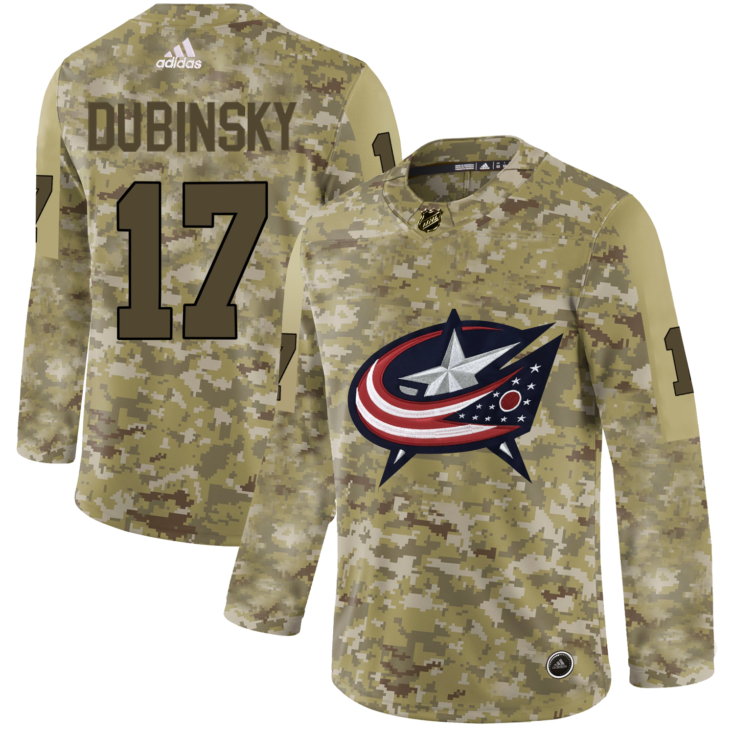 Adidas Blue Jackets #17 Brandon Dubinsky Camo Authentic Stitched NHL Jersey