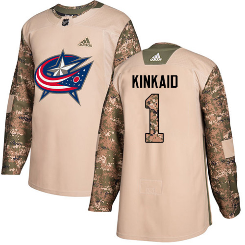 Adidas Blue Jackets #1 Keith Kinkaid Camo Authentic 2017 Veterans Day Stitched NHL Jersey