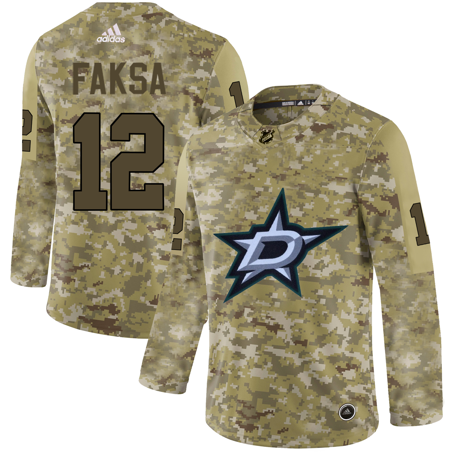 Adidas Stars #12 Radek Faksa Camo Authentic Stitched NHL Jersey