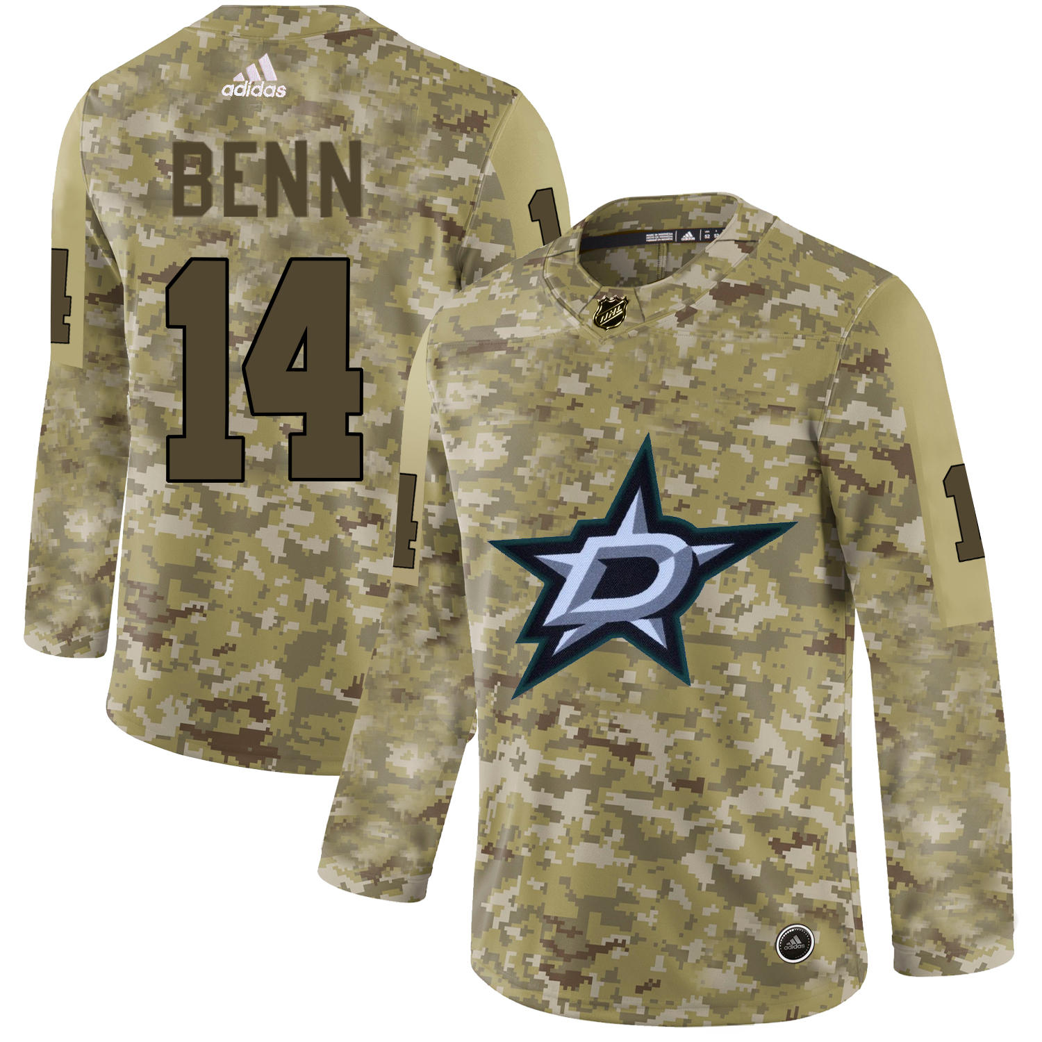 Adidas Stars #14 Jamie Benn Camo Authentic Stitched NHL Jersey