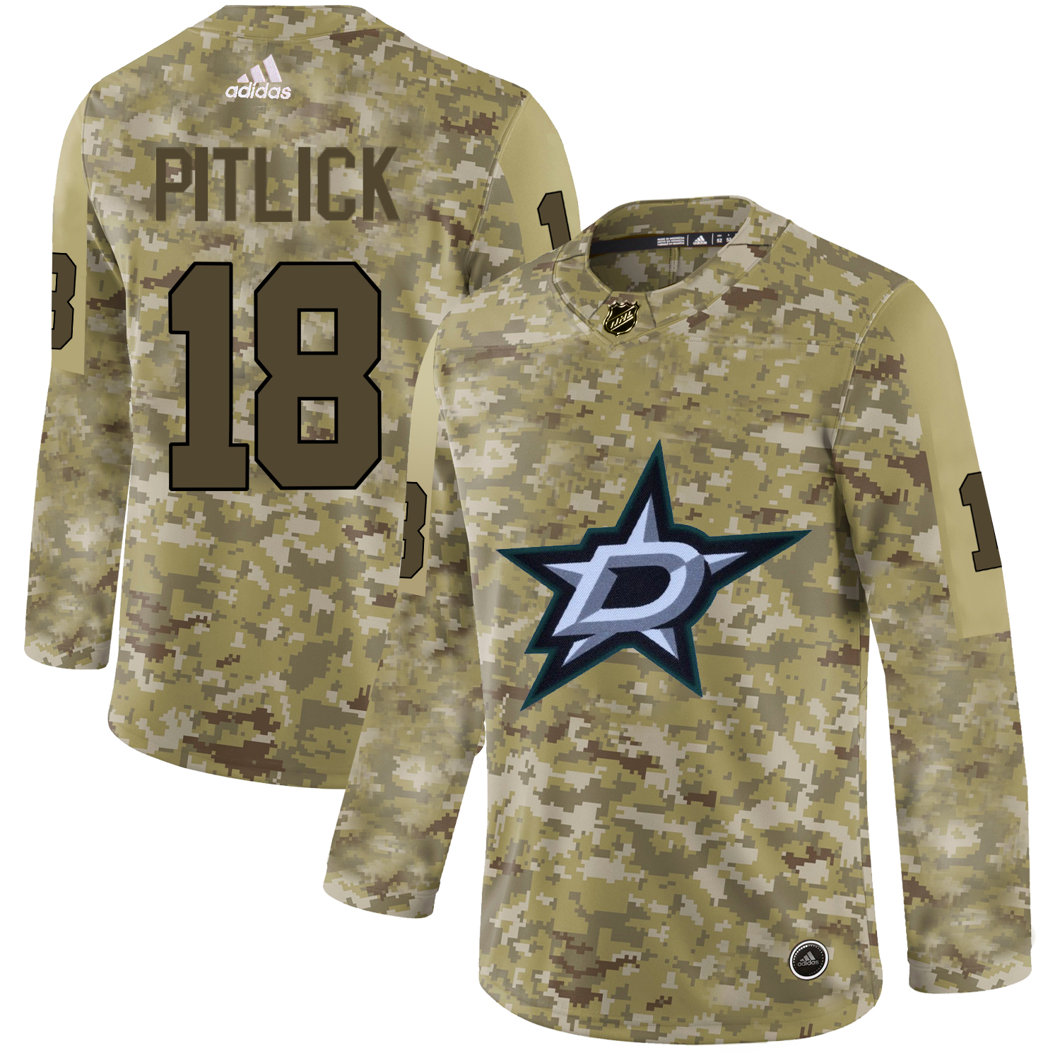 Adidas Stars #18 Tyler Pitlick Camo Authentic Stitched NHL Jersey