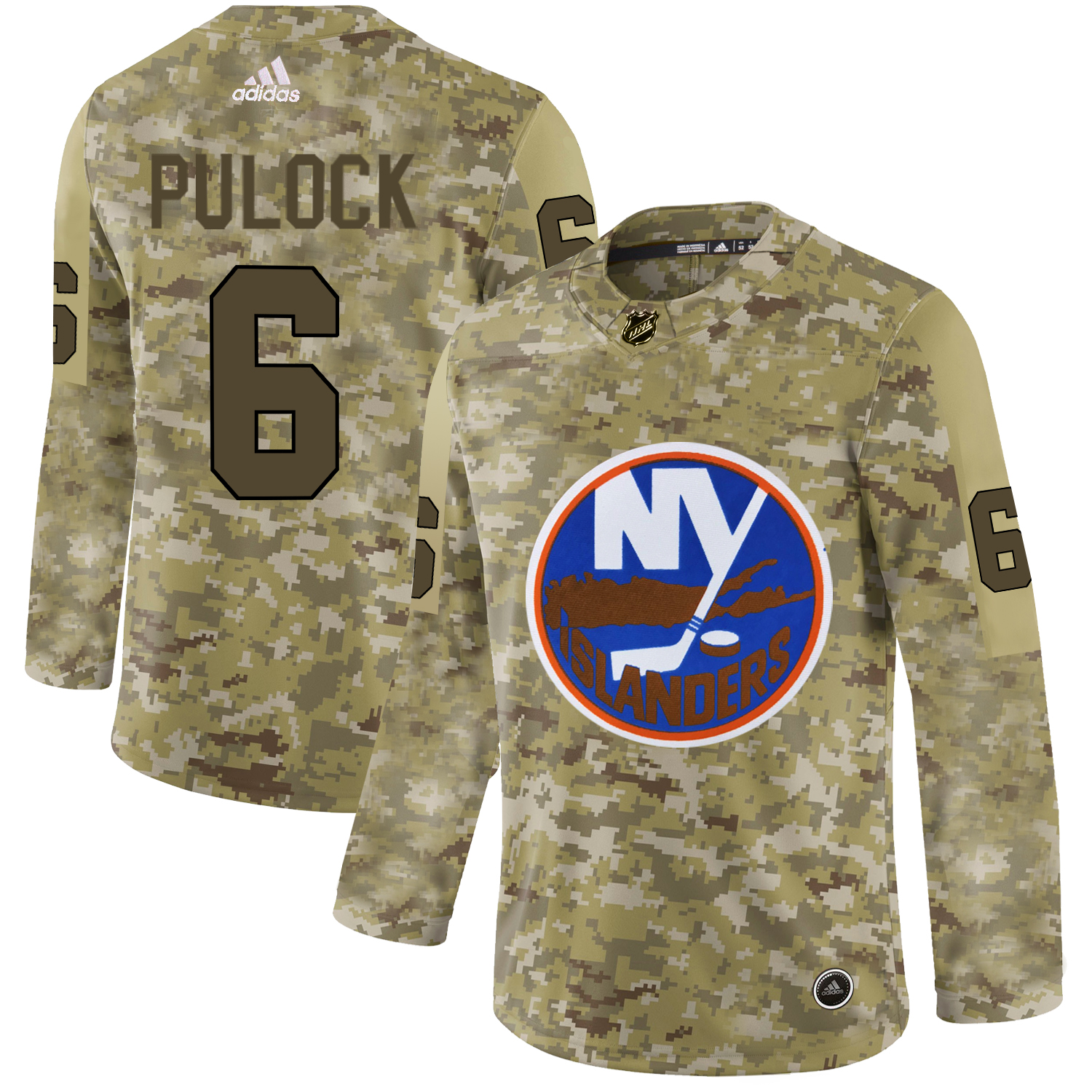 Adidas Islanders #6 Ryan Pulock Camo Authentic Stitched NHL Jersey - Click Image to Close