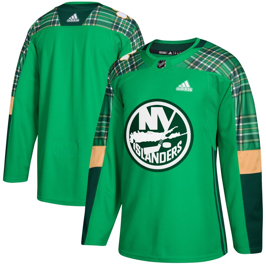 Adidas Islanders Blank adidas Green St. Patrick's Day Authentic Practice Stitched NHL Jersey - Click Image to Close