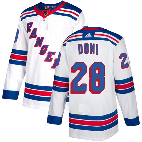 Adidas Rangers #28 Tie Domi White Away Authentic Stitched NHL Jersey - Click Image to Close