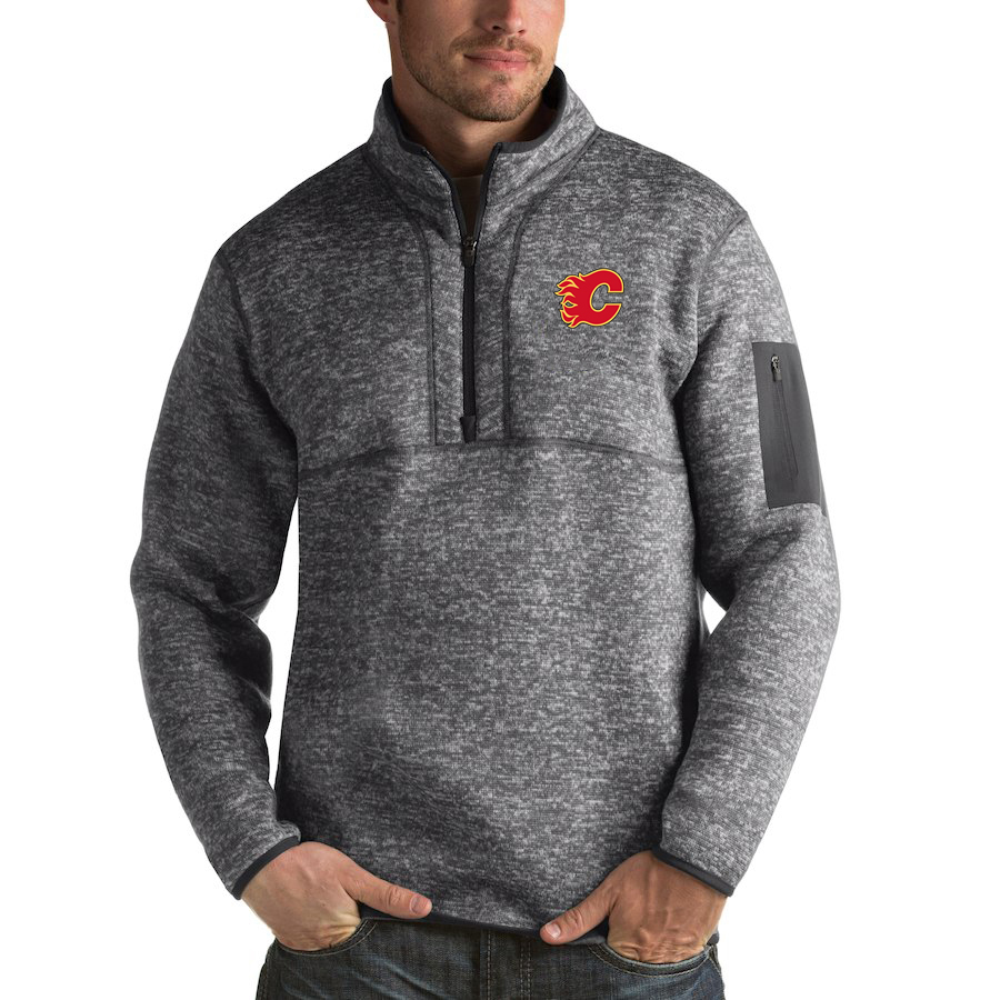 Calgary Flames Antigua Fortune Quarter-Zip Pullover Jacket Black - Click Image to Close