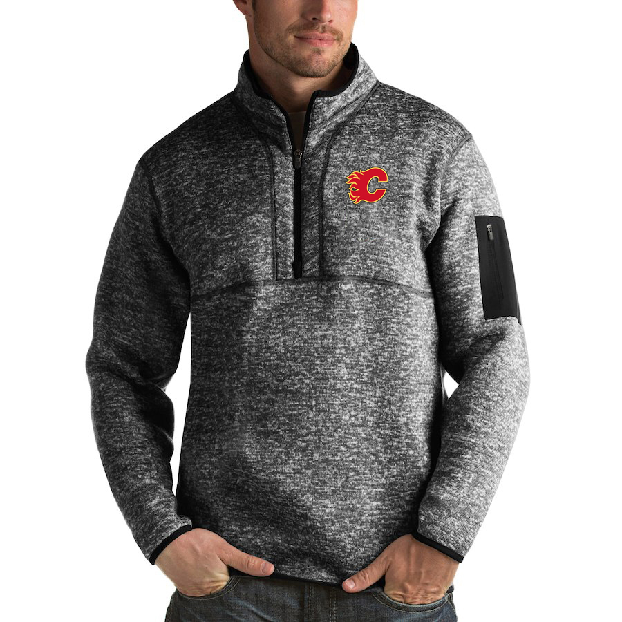 Calgary Flames Antigua Fortune Quarter-Zip Pullover Jacket Charcoal