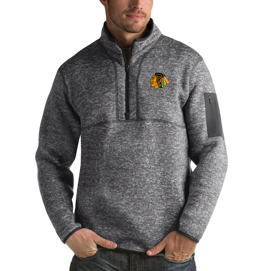 Chicago Blackhawks Antigua Fortune Quarter-Zip Pullover Jacket Black