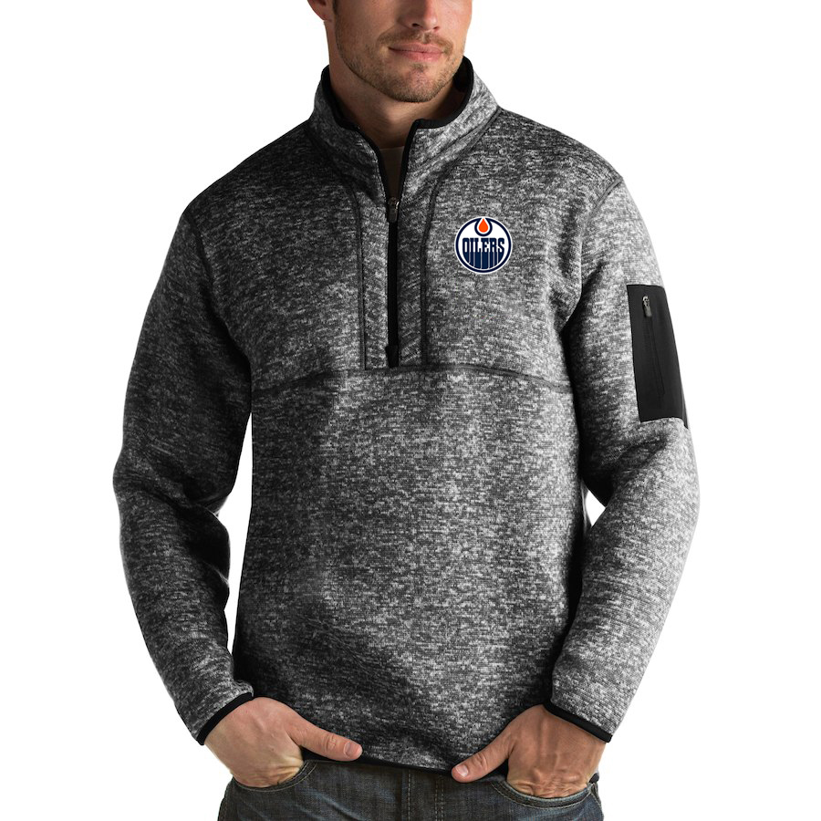 Edmonton Oilers Antigua Fortune Quarter-Zip Pullover Jacket Charcoal