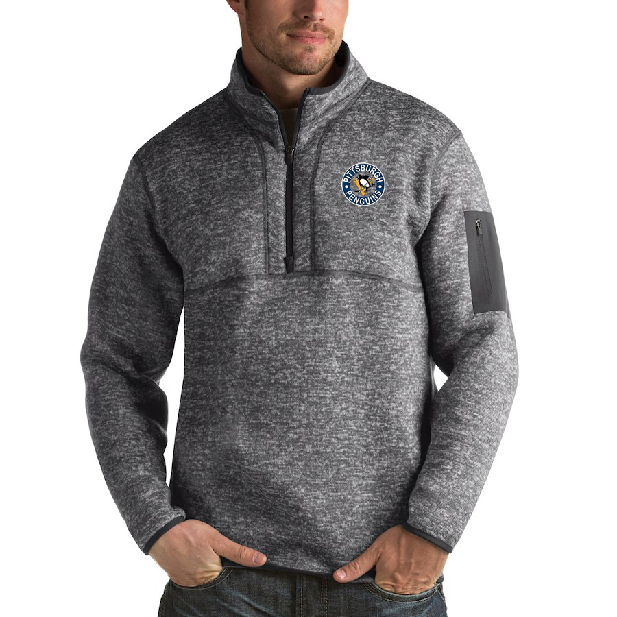 Pittsburgh Penguins Antigua Fortune Quarter-Zip Pullover Jacket Black - Click Image to Close