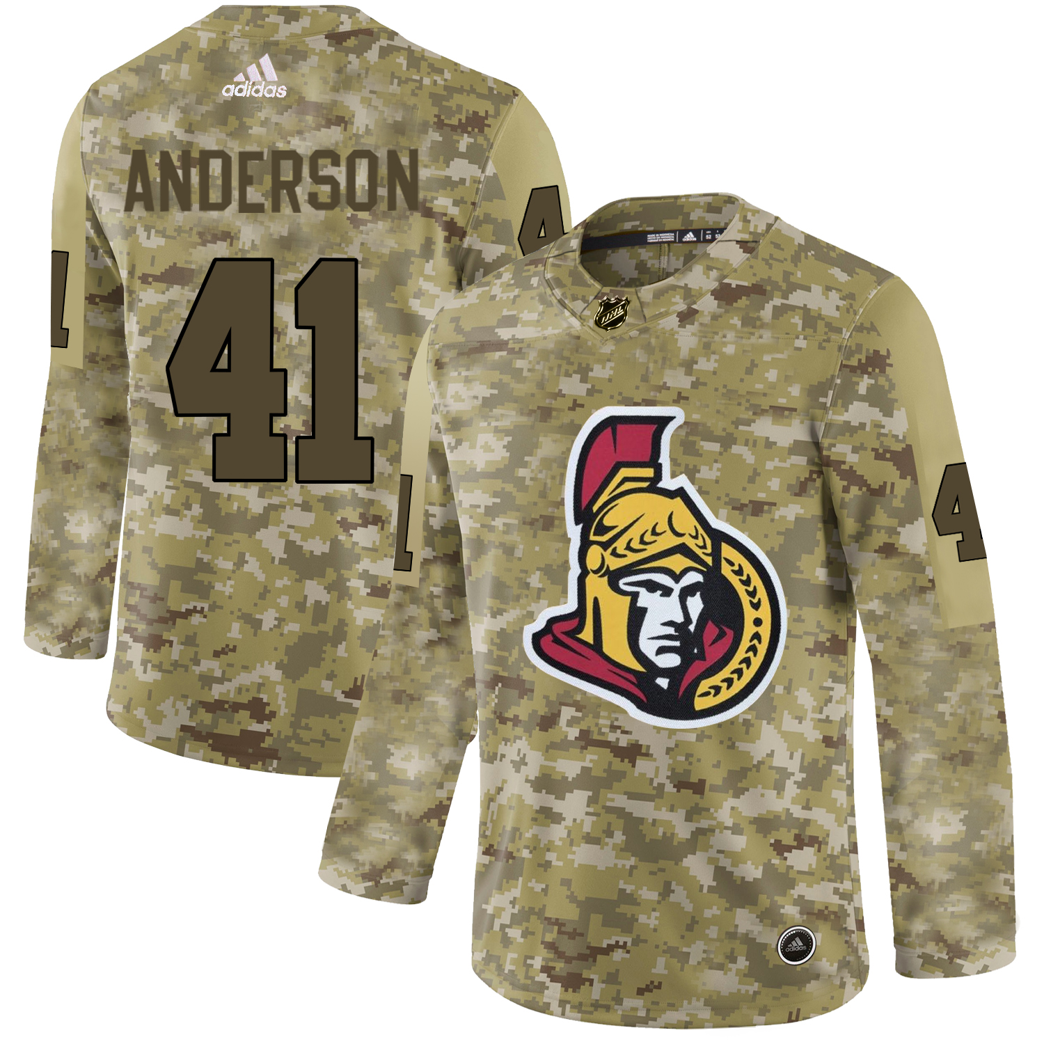 Adidas Senators #41 Craig Anderson Camo Authentic Stitched NHL Jersey - Click Image to Close