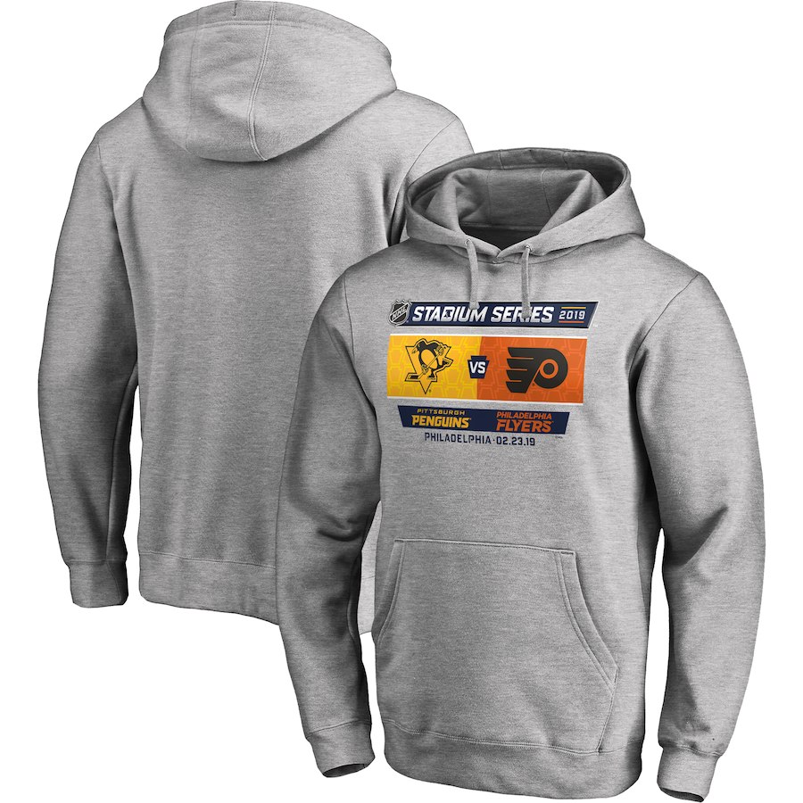 Men's Pittsburgh Penguins vs. Philadelphia Flyers Heather Gray 2019 Stadium Series Matchup Pullover Hoodie