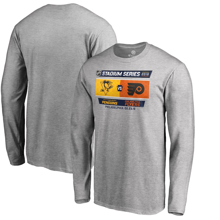 Men's Pittsburgh Penguins vs. Philadelphia Flyers Heather Gray 2019 Stadium Series Matchup Long Sleeve T-Shirt