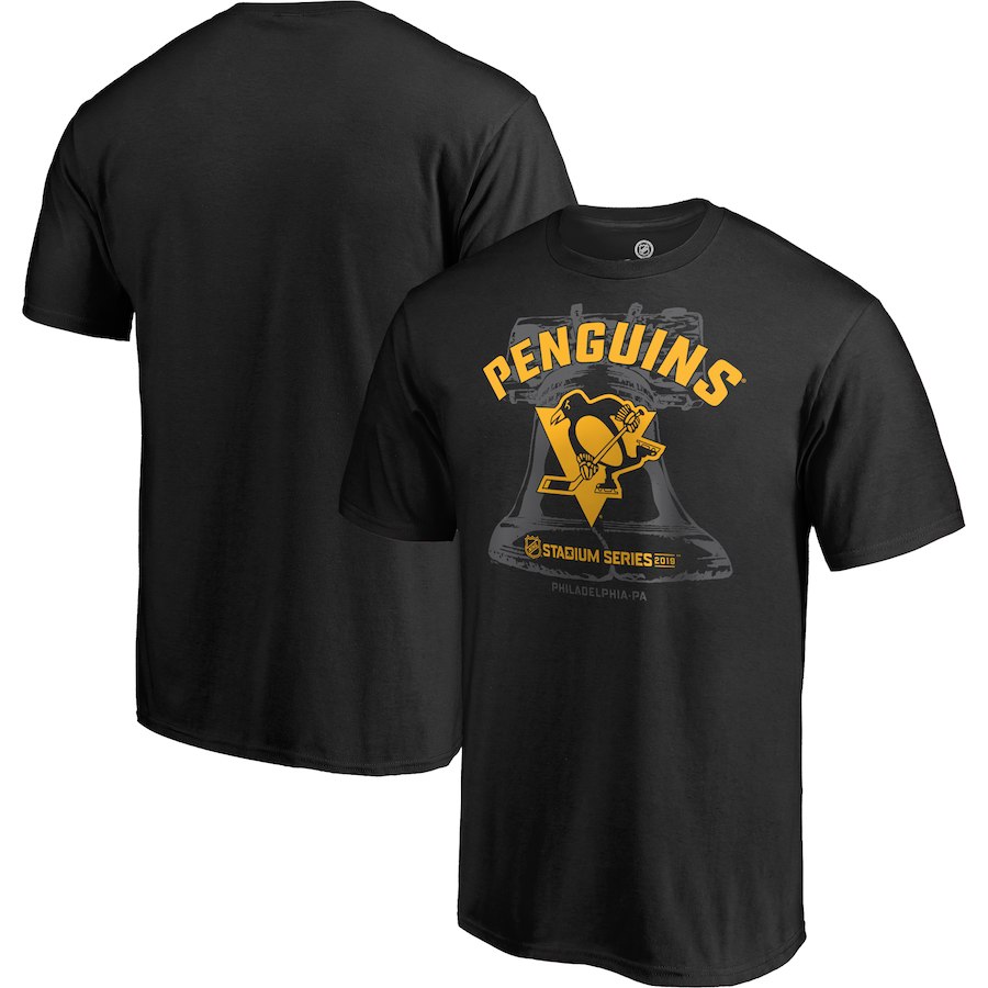 Men's Pittsburgh Penguins Black 2019 Stadium Series Wordmark Blue Line T-Shirt