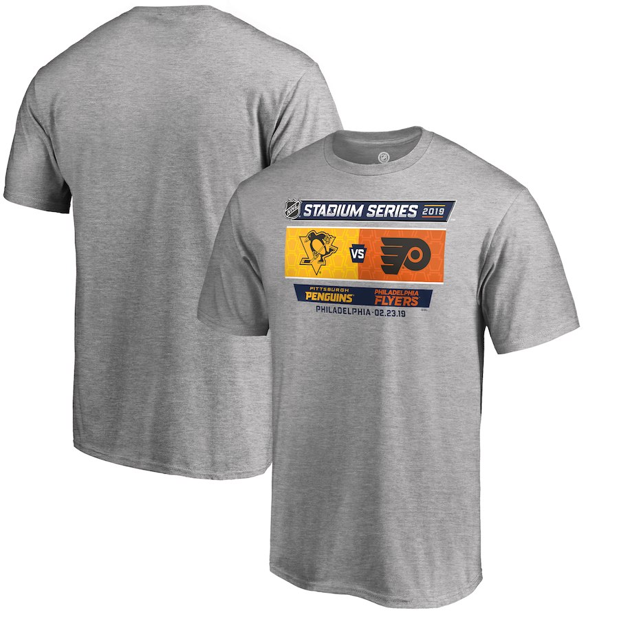 Men's Pittsburgh Penguins vs. Philadelphia Flyers Heather Gray 2019 Stadium Series Matchup T-Shirt