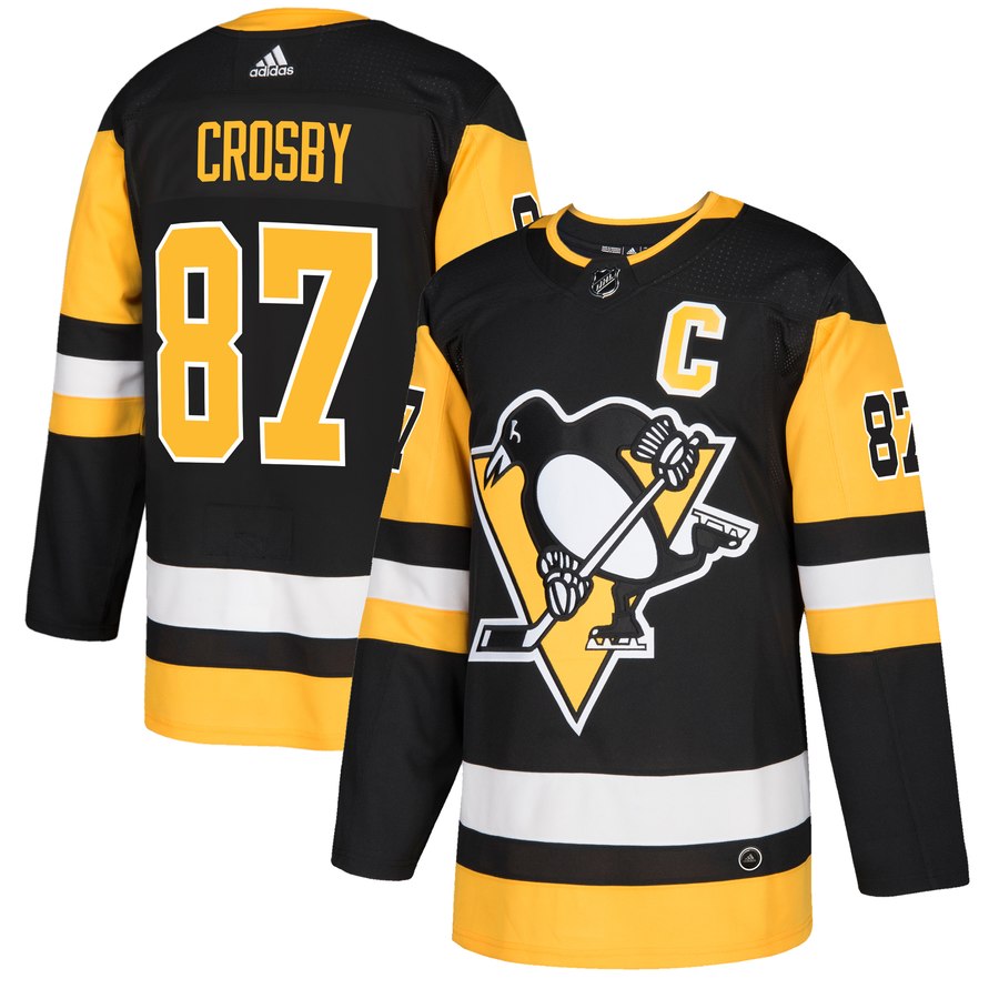 adidas Penguins #87 Sidney Crosby Black Authentic C Patch Stitched NHL Jersey