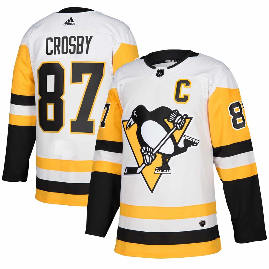 Adidas Penguins #87 Sidney Crosby White Authentic C Patch Stitched NHL Jersey