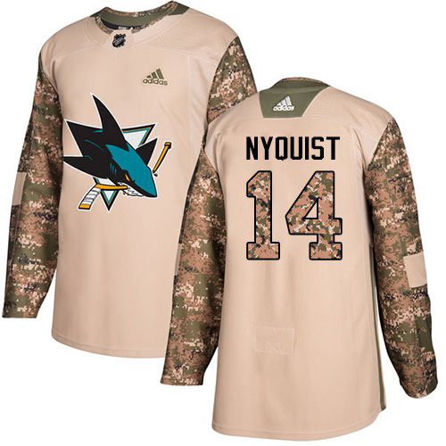 Adidas Sharks #14 Gustav Nyquist Camo Authentic 2017 Veterans Day Stitched NHL Jersey