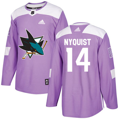 Adidas Sharks #14 Gustav Nyquist Purple Authentic Fights Cancer Stitched NHL Jersey